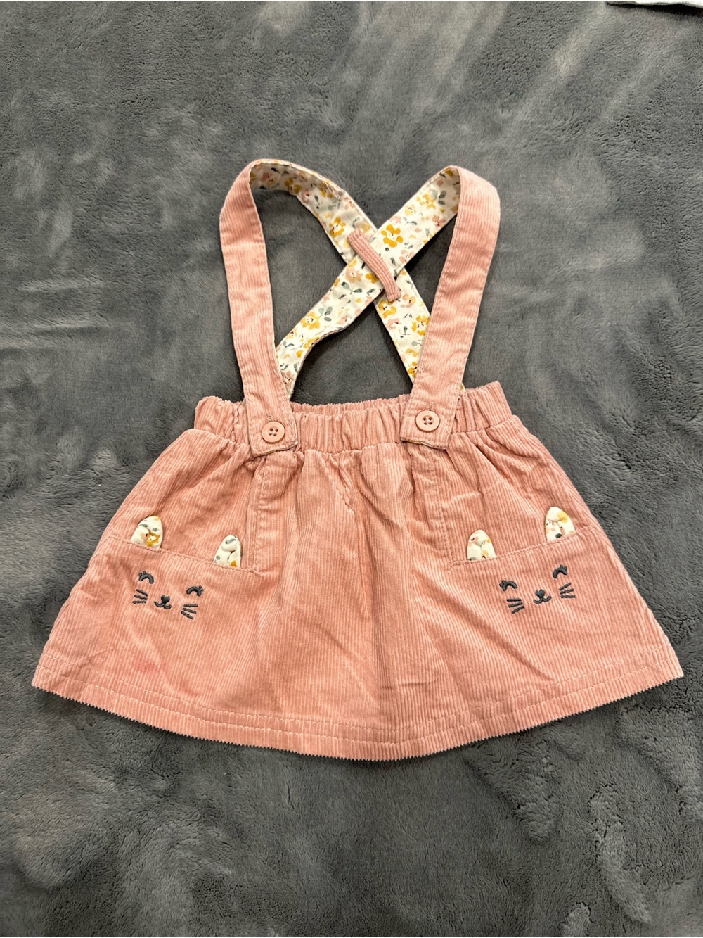 Carter's Dusty Pink Corduroy Suspender Skirt with Cat Pocket Faces